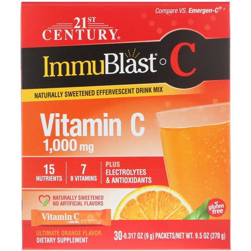 21st Century, ImmuBlast-C, Effervescent Drink Mix, Ultimate Orange, 1,000 mg, 30 Packets, .317 oz (9 g) Each Review