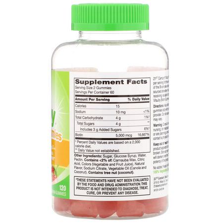 生物素, 指甲: 21st Century, VitaJoy Biotin Gummies, Strawberry Flavor, 5,000 mcg, 120 Vegetarian Gummies
