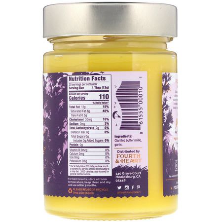 酥油, 醋: 4th & Heart, Ghee Clarified Butter, Grass-Fed, Garlic, 9 oz (255 g)