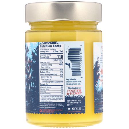 酥油, 醋: 4th & Heart, Ghee Clarified Butter, Grass-Fed, Himalayan Pink Salt, 9 oz (225 g)