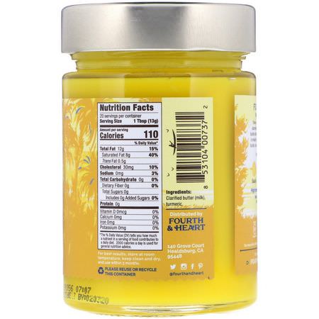 酥油, 醋: 4th & Heart, Ghee Clarified Butter, Grass-Fed, Turmeric, 9 oz (255 g)
