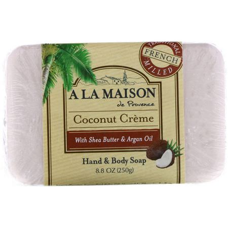 香皂, 淋浴: A La Maison de Provence, Hand & Body Bar Soap, Coconut Cream, 8.8 oz (250 g)