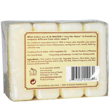 肥皂, 淋浴: A La Maison de Provence, Hand & Body Bar Soap, Oat Milk, 4 Bars, 3.5 oz (100 g) Each