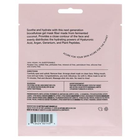 淡斑面膜, 粉刺: Acure, Seriously Soothing, Biocellulose Mask, 1 Single Use Mask, 0.845 fl oz (25 ml)