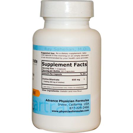 膽鹼, 礦物質: Advance Physician Formulas, Choline Bitartrate, 650 mg, 60 Capsules