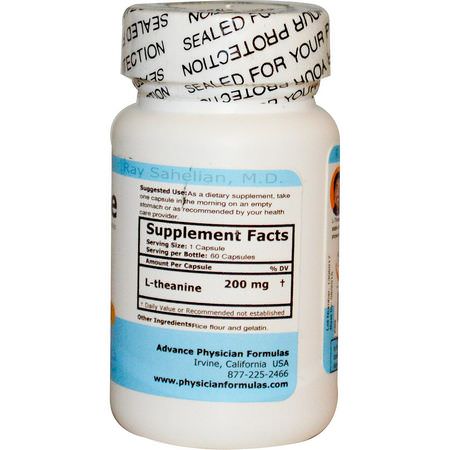 鎮靜L-茶氨酸: Advance Physician Formulas, L-Theanine, 200 mg, 60 Capsules
