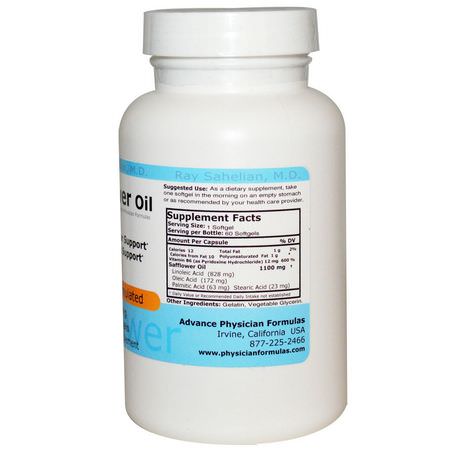 紅花油, 重量: Advance Physician Formulas, Safflower Oil, 1100 mg, 60 Softgels