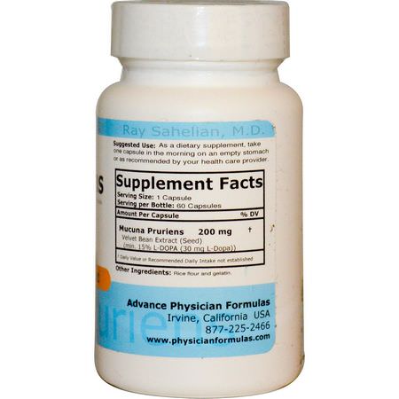 M豆, 阿育吠陀草藥: Advance Physician Formulas, Mucuna Pruriens, 200 mg, 60 Capsules