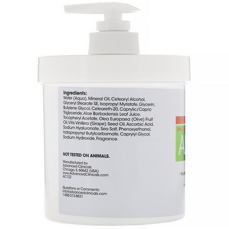 蘆薈護膚, 皮膚護理: Advanced Clinicals, Soothe + Recover Cream, Aloe Vera, 16 oz (454 g)