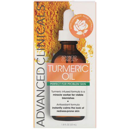 瑕疵, 粉刺: Advanced Clinicals, Turmeric Oil, Perfect for Problem Skin, 1.8 fl oz (53 ml)
