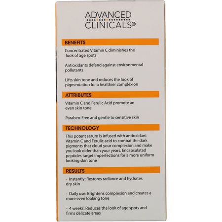 維生素C, 緊緻: Advanced Clinicals, Vitamin C, Anti Aging Serum, 1.75 fl oz (52 ml)