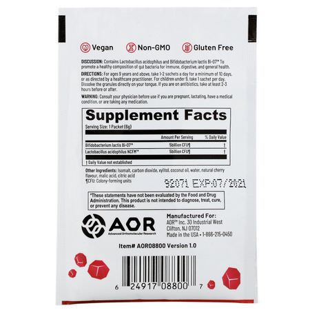 益生菌, 消化: Advanced Orthomolecular Research AOR, Lava Rox, Probiotic for Immune Health, Natural Cherry Flavor, .2 oz (6 g)