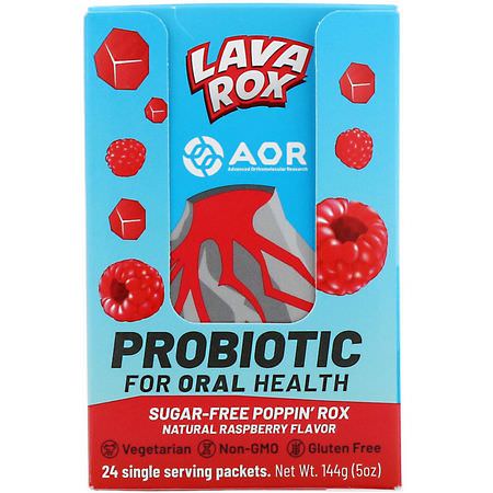益生菌, 消化: Advanced Orthomolecular Research AOR, Lava Rox, Probiotic for Oral Health, Natural Raspberry Flavor, 24 Packets, .2 oz (6 g) Each