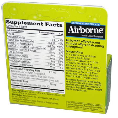 流感, 咳嗽: AirBorne, Blast of Vitamin C, Lemon-Lime, 10 Effervescent Tablets