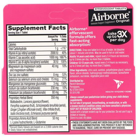 流感, 咳嗽: AirBorne, Blast of Vitamin C, Pink Grapefruit, 10 Effervescent Tablets