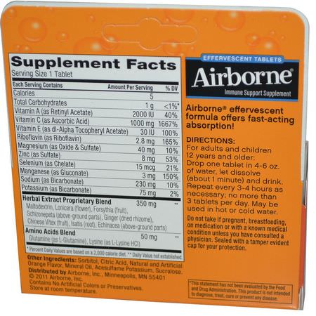 流感, 咳嗽: AirBorne, Blast of Vitamin C, Zesty Orange, 10 Effervescent Tablets