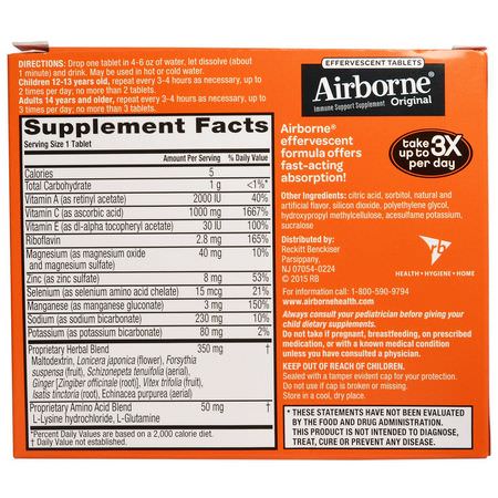 流感, 咳嗽: AirBorne, Original, Immune Support, Blast of Vitamin C, Zesty Orange, 3 Tubes, 10 Effervescent Tablets Each