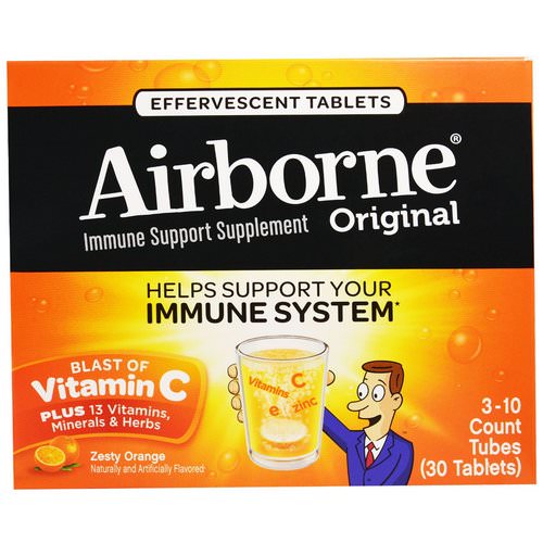 AirBorne, Original, Immune Support, Blast of Vitamin C, Zesty Orange, 3 Tubes, 10 Effervescent Tablets Each Review