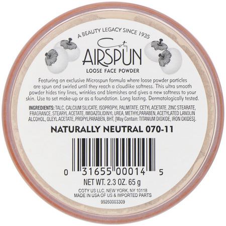 定型噴霧, 粉末: Airspun, Loose Face Powder, Naturally Neutral 070-11, 2.3 oz (65 g)