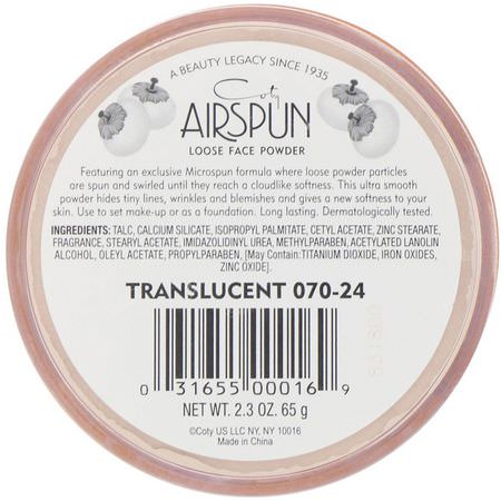定型噴霧, 粉末: Airspun, Loose Face Powder, Translucent 070-24, 2.3 oz (65 g)