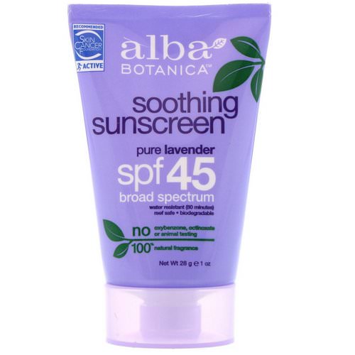 Alba Botanica, Soothing Sunscreen, SPF 45, Pure Lavender, 1 oz (28 g) Review