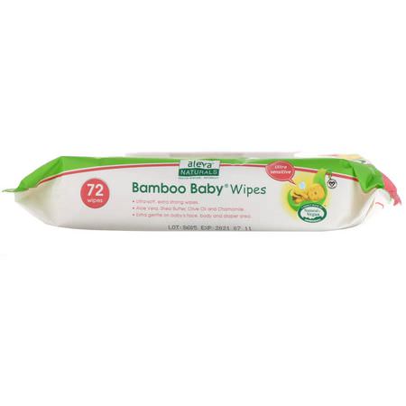 嬰兒濕巾, 尿布: Aleva Naturals, Bamboo Baby Wipes, Ultra Sensitive, 72 Wipes, 6.7 x 7.9 in (17 x 20 cm)