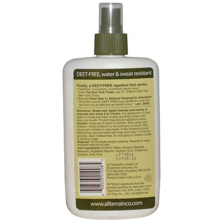驅蟲劑, 臭蟲: All Terrain, Herbal Armor, Natural Insect Repellent, Deet-Free Pump Spray, 8.0 fl oz (240 ml)