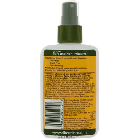 驅蟲劑, 嬰兒蟲: All Terrain, Kids Herbal Armor, Natural Insect Repellent, 4 fl oz (120 ml)