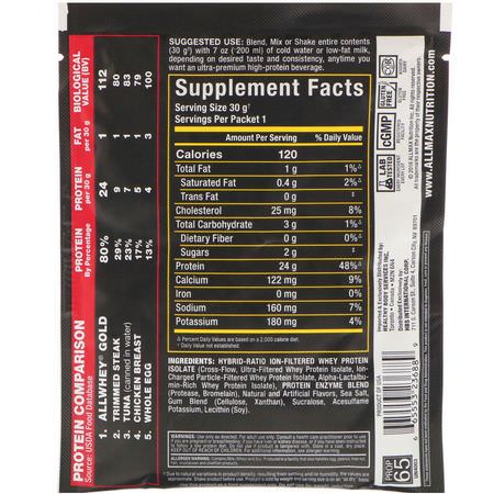 乳清蛋白, 運動營養: ALLMAX Nutrition, AllWhey Gold, 100% Whey Protein + Premium Whey Protein Isolate, Salted Caramel, 1.06 oz (30 g)
