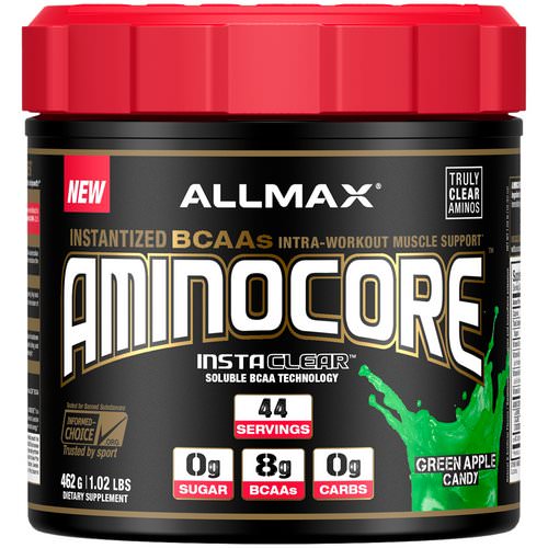 ALLMAX Nutrition, AMINOCORE, BCAA, 8G BCAAs, 100% Pure 45:30:25 Ratio, Gluten Free, Green Apple Candy, 1.02 lb (462 g) Review