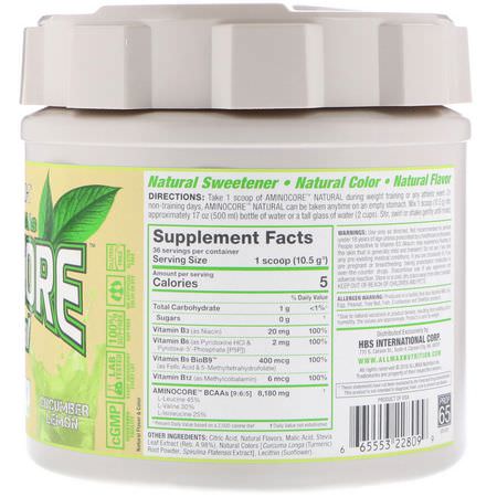 BCAA, 氨基酸: ALLMAX Nutrition, Aminocore Natural, Instantized BCAAs, Cucumber Melon, 13.3 oz (378 g)