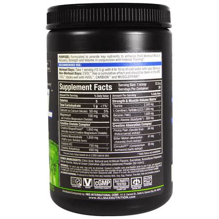 氨基酸: ALLMAX Nutrition, C:VOL, Professional-Grade Creatine + Taurine + L-Carnitine Complex, Coconut Lime Mojito, 13.2 oz (375 g)