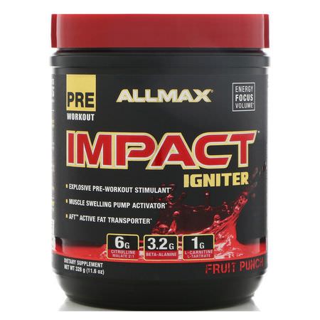 蘋果酸蘋果酸, 一氧化氮: ALLMAX Nutrition, Impact Igniter Pre-Workout, Fruit Punch, 11.6 oz (328 g)