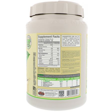 乳清蛋白, 運動營養: ALLMAX Nutrition, IsoNatural, Pure Whey Protein Isolate, Vanilla, 2 lbs (907 g)