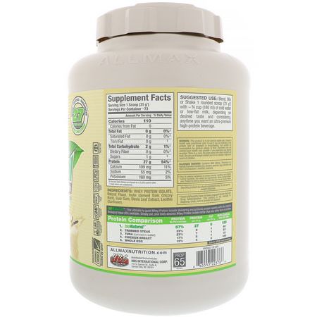 乳清蛋白, 運動營養: ALLMAX Nutrition, IsoNatural, Pure Whey Protein Isolate, Vanilla, 5 lbs (2.27 kg)