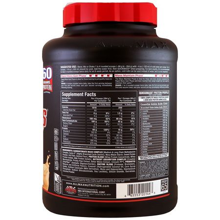 體重增加者, 蛋白質: ALLMAX Nutrition, Quick Mass, Rapid Mass Gain Catalyst, Vanilla, 6 lbs (2.72 kg)