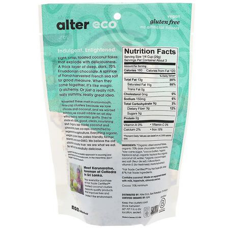 糖果, 巧克力: Alter Eco, Dark Chocolate Coconut Clusters, Original, 3.2 oz (91 g)