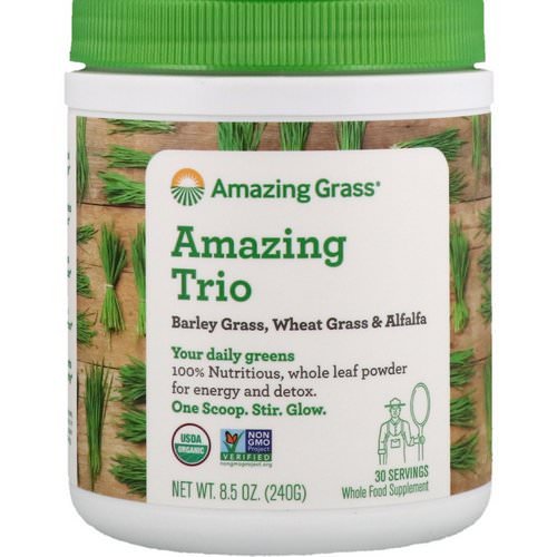 Amazing Grass, Amazing Trio, Barley Grass, Wheat Grass & Alfalfa, 8.5 oz (240 g) Review