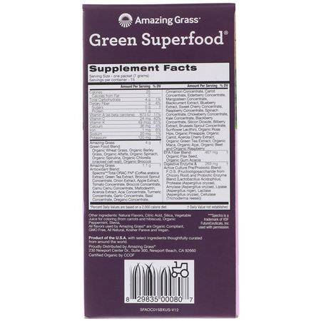 抗氧化劑, 超級食品: Amazing Grass, Green Superfood, Antioxidant, Sweet Berry, 15 Individual Packets, 0.24 oz (7 g) Each