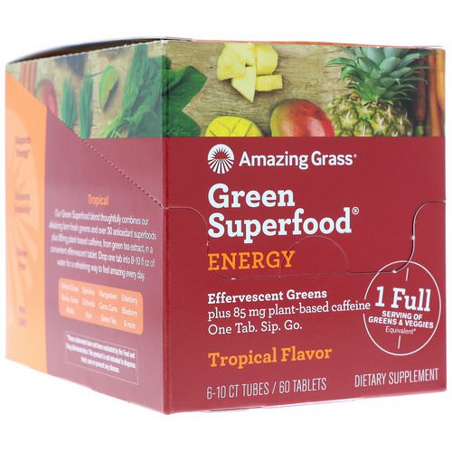 Amazing Grass, Green Superfood, Effervescent Greens Energy, Tropical Flavor, 6 Tubes, 10 Tablets Each Review