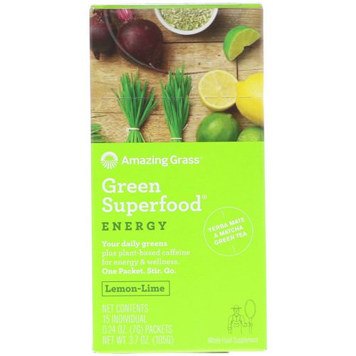 Amazing Grass, Green Superfood, Energy, Lemon Lime Flavor, 15 Individual Packets, 0.24 oz (7 g) Each Review