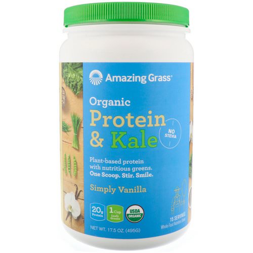Amazing Grass, Organic Protein & Kale, Plant Based, Simply Vanilla, 1.1 lbs (495 g) Review