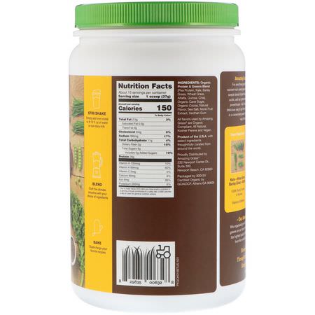 羽衣甘藍, 超級食物: Amazing Grass, Organic Protein & Kale Powder, Plant Based, Smooth Chocolate, 1.2 lbs (555 g)