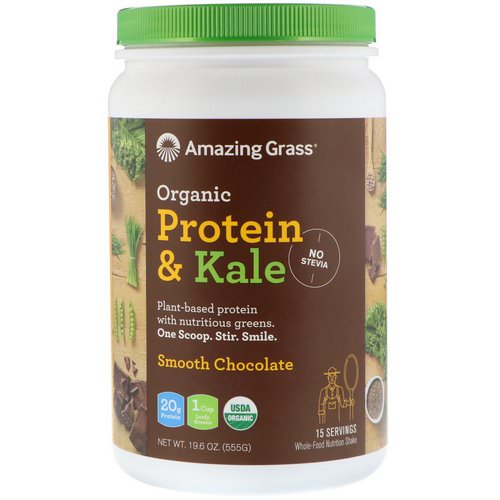 Amazing Grass, Organic Protein & Kale Powder, Plant Based, Smooth Chocolate, 1.2 lbs (555 g) Review