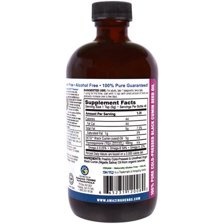 黑種子, 順勢療法: Amazing Herbs, Black Seed, 100% Pure Cold-Pressed Black Cumin Seed Oil, 8 fl oz (240 ml)