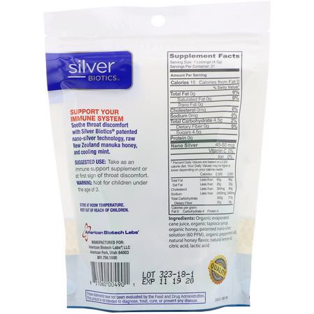 銀, 礦物質: American Biotech Labs, Silver Biotics, Silver Lozenges, 60 PPM SilverSol, Mighty Manuka Mint, 21 Lozenges