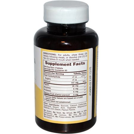 蛋白水解酶, 消化: American Health, Chewable Original Papaya Enzyme, 250 Chewable Tablets