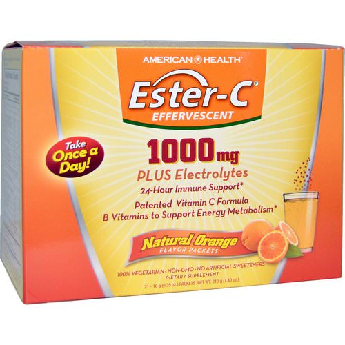 American Health, Ester-C Effervescent, Natural Orange Flavor, 1000 mg, 21 Packets, 0.35 oz (10 g) Each Review