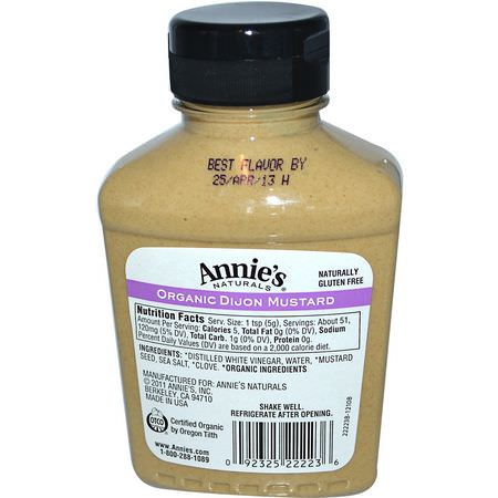 芥末, 醋: Annie's Naturals, Organic, Dijon Mustard, 9 oz (255 g)