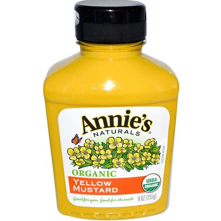 芥末, 醋: Annie's Naturals, Organic Yellow Mustard, 9 oz (255 g)